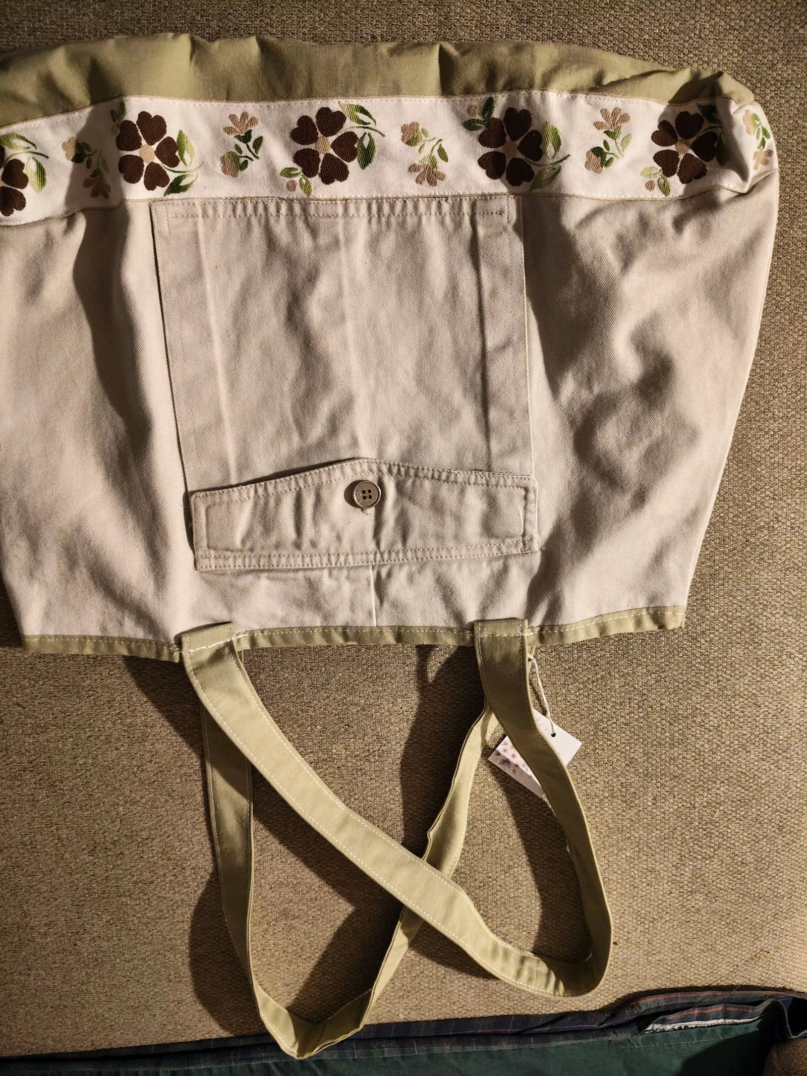 Maskucadas-Tote bag groen met bloemenprint en zakken met brede handvatten – photo 2